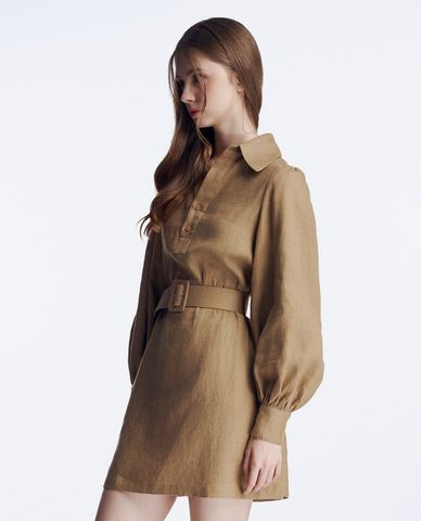  GIGI - Đầm sơ mi mini cổ bẻ tay dài phối thắt lưng thanh lịch 