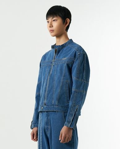  NERDY - Áo khoác denim unisex cổ trụ tay dài NY Biker 