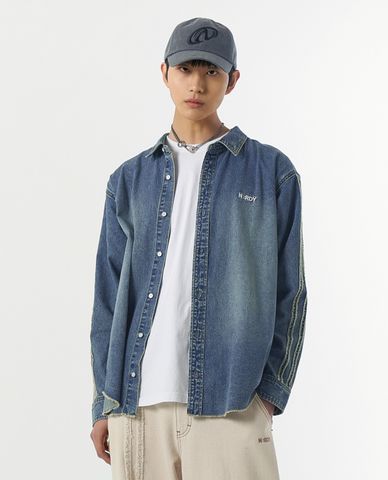  NERDY - Áo sơ mi denim unisex cổ bẻ tay dài NY 