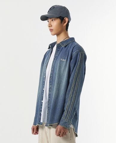  NERDY - Áo sơ mi denim unisex cổ bẻ tay dài NY 