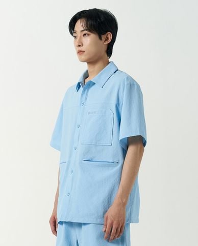  NERDY - Áo sơ mi unisex cổ bẻ tay ngắn Seersucker 