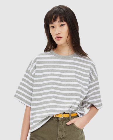  Áo thun nữ tay ngắn cổ tròn Striped Boxy 
