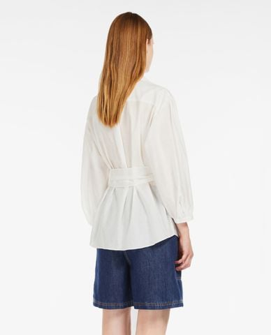  WEEKEND MAX MARA - Áo sơ mi cổ V vạt chéo tay dài phối dây thắt Silver 