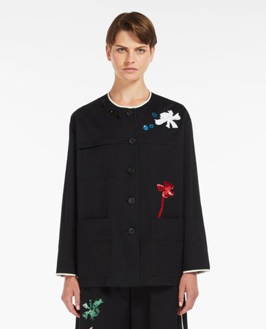  WEEKEND MAX MARA - Áo khoác một hàng nút cổ tròn đính kim tuyến Jums 