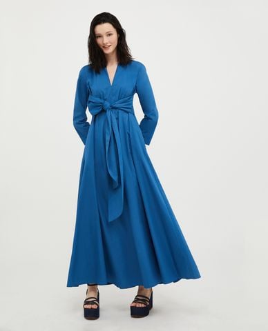  MAX&Co. - Đầm xếp li maxi cổ V tay dài phối thắt lưng Longdisco 