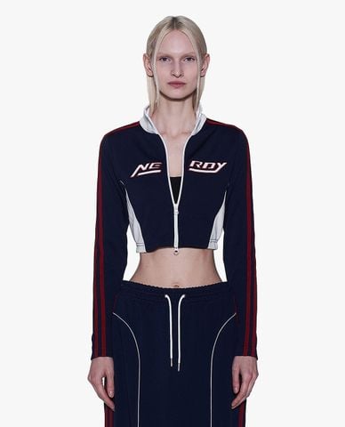  NERDY - Áo khoác croptop nữ cổ trụ tay dài Color Block 