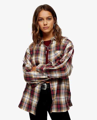  TOPSHOP - Áo sơ mi nữ cổ bẻ tay dài PETITE Camel Check 