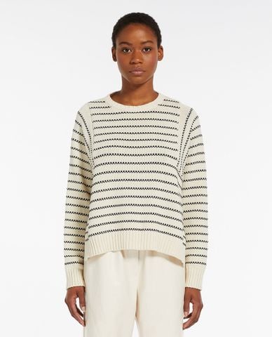  WEEKEND MAX MARA - Áo sweater cổ tròn tay dài phối kẻ sọc Natura 