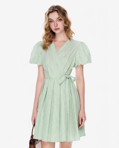  GIGI - Đầm xếp li mini cổ V tay phồng 