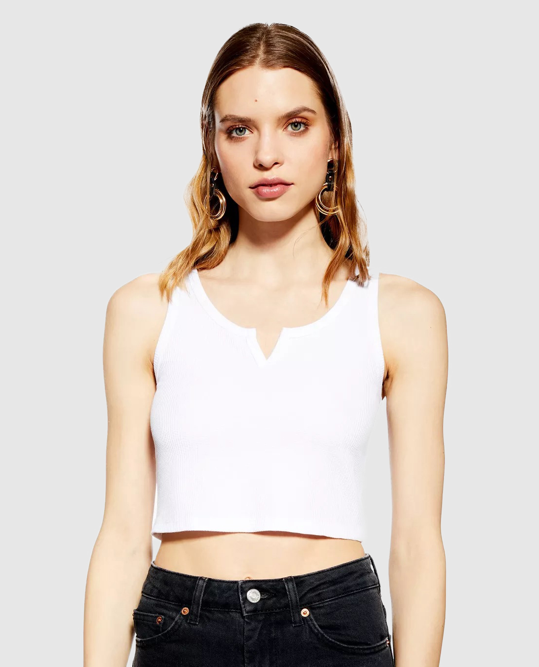 Áo crop top nữ White Waffle Notch