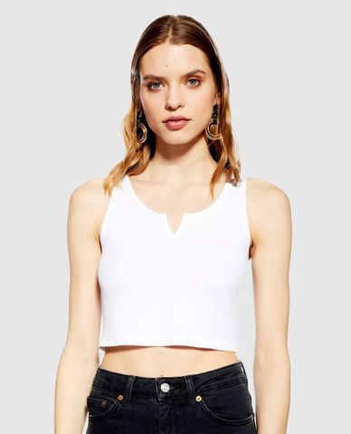  Áo crop top nữ White Waffle Notch 