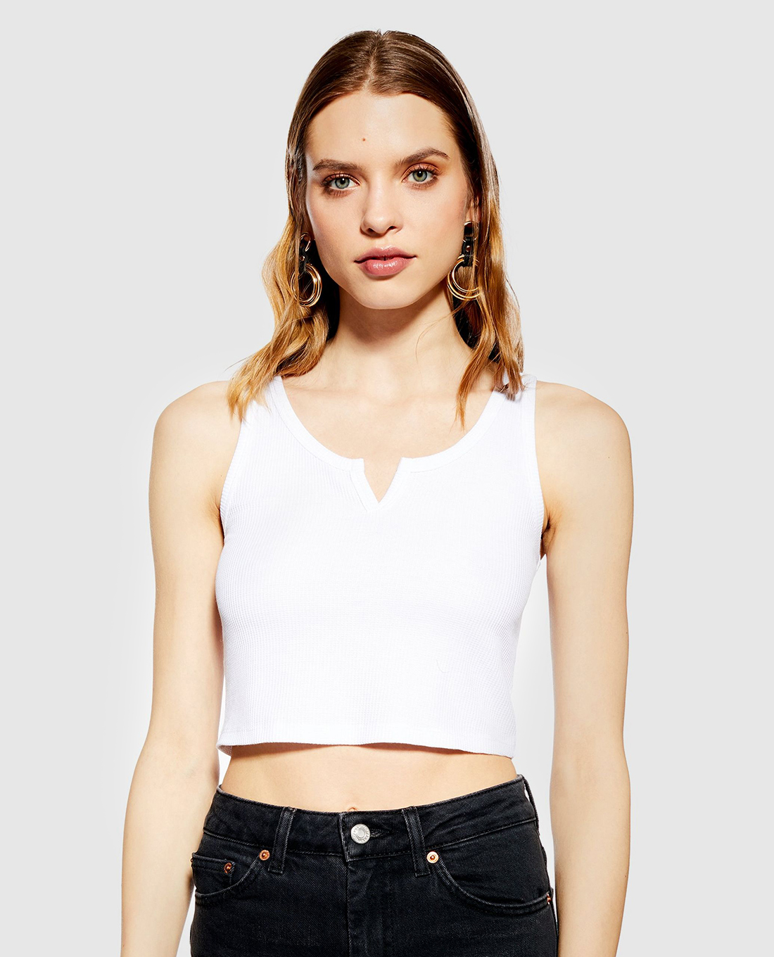 Áo croptop cổ cut-out Petite Waffle Notch