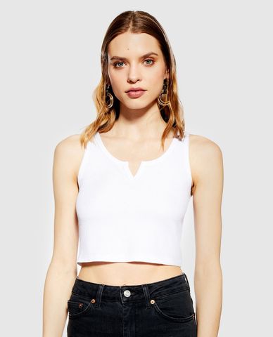  Áo croptop cổ cut-out Petite Waffle Notch 