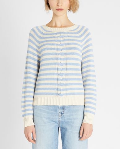  WEEKEND MAX MARA - Áo len nữ cổ tròn dài tay kẻ ngang Cotton Yarn 