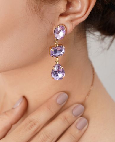  CECI - Khuyên tai nữ xỏ lỗ phối đá dáng thả sang trọng 