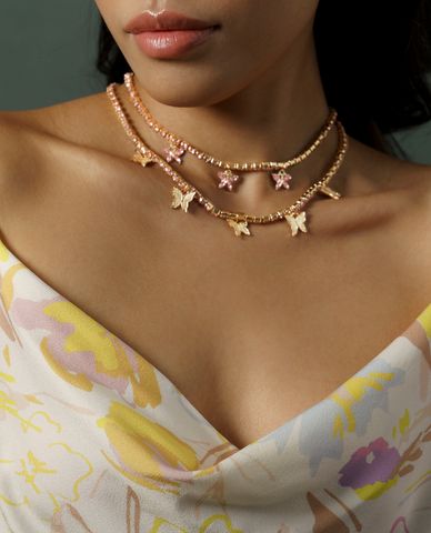  CECI - Dây chuyền nữ hai tầng đính đá phối mặt cánh bướm nữ tính 