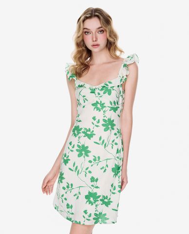  GIGI - Đầm hai dây mini cổ thuyền in hoa 