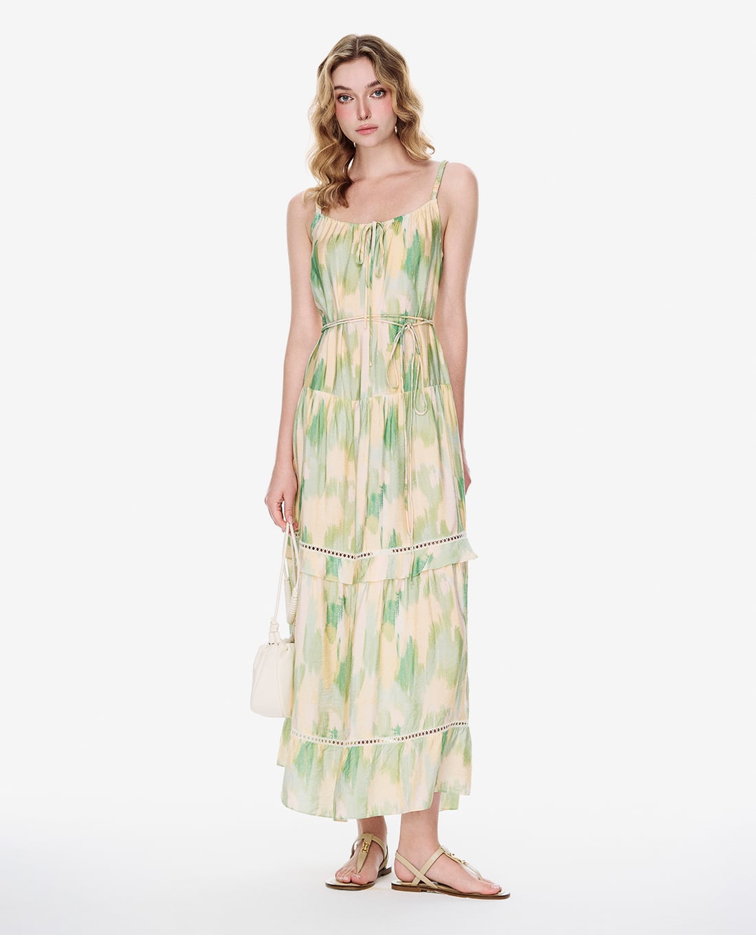 GIGI - Đầm hai dây midi xếp tầng phối màu độc đáo