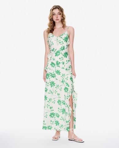  GIGI - Đầm hai dây midi cổ V in hoa xẻ tà 