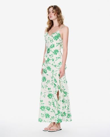  GIGI - Đầm hai dây midi cổ V in hoa xẻ tà 