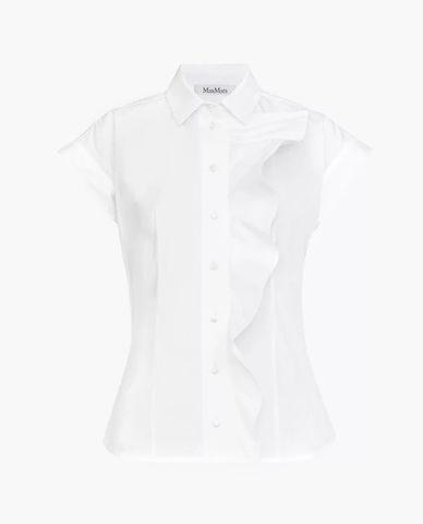  Max Mara - Áo kiểu nữ cổ bẻ tay ngắn phối viền bèo thời trang 