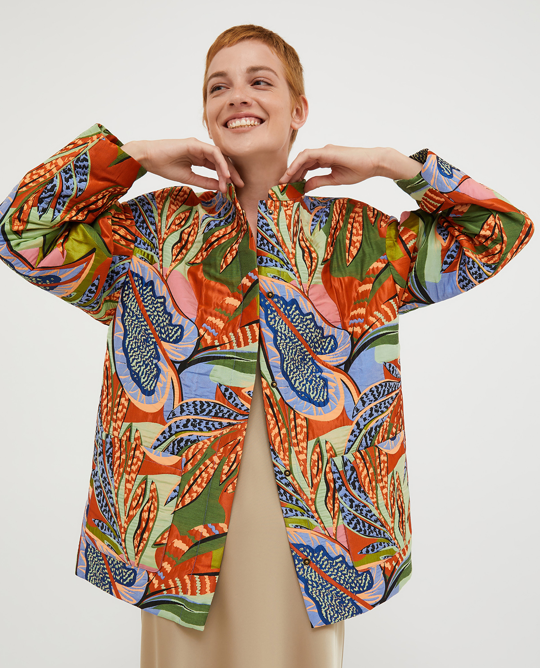 MAX&Co. - Áo khoác sơ mi cổ tròn tay dài hoạ tiết Tema