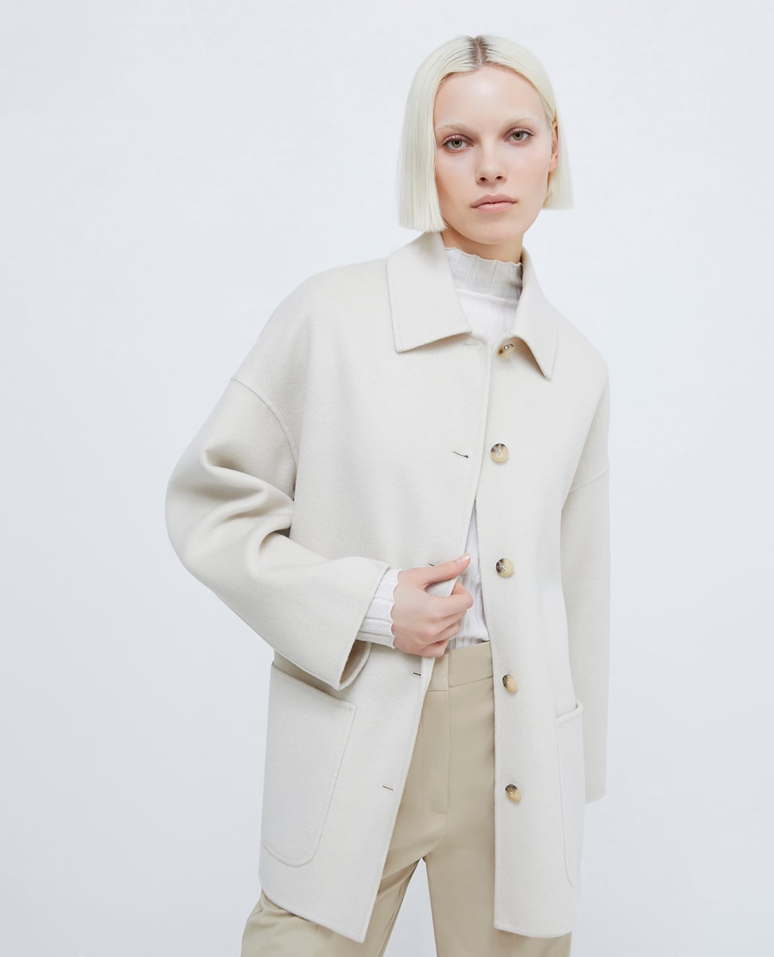 MAX&Co. - Áo khoác dạ lông cừu nữ cổ bẻ phom suông Predazzo