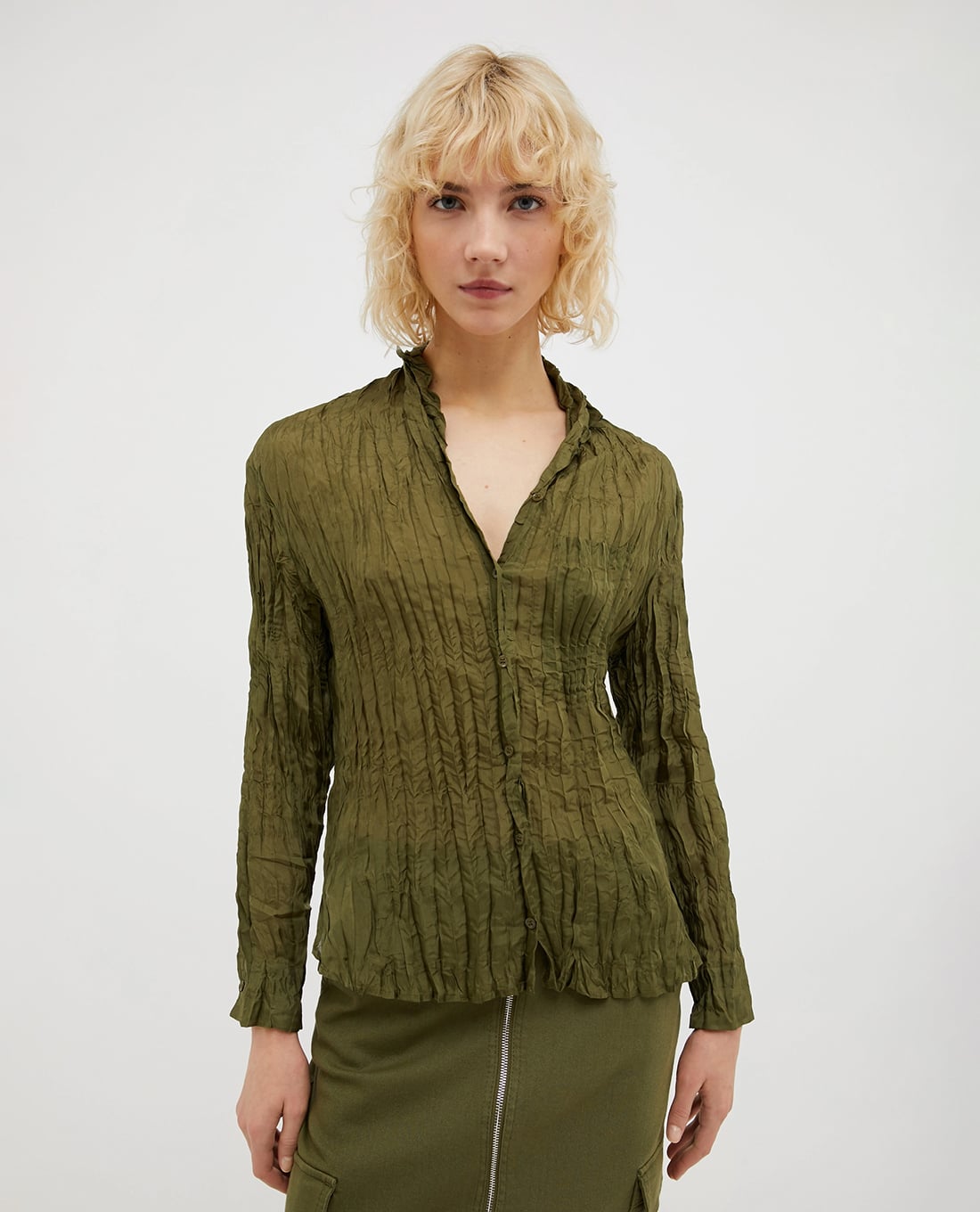 MAX&Co. - Áo sơ mi cổ V tay dài phối bèo nhún Bernard