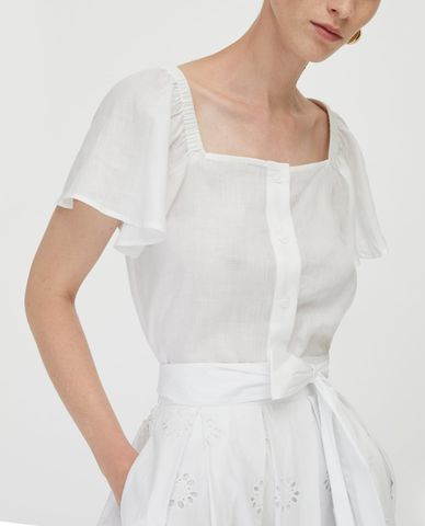  MAX&Co. - Áo kiểu nữ cổ vuông tay ngắn Ramie 