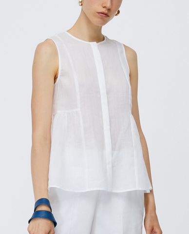  MAX&Co. - Áo kiểu nữ cổ tròn sát nách phối nút cài Ramie 