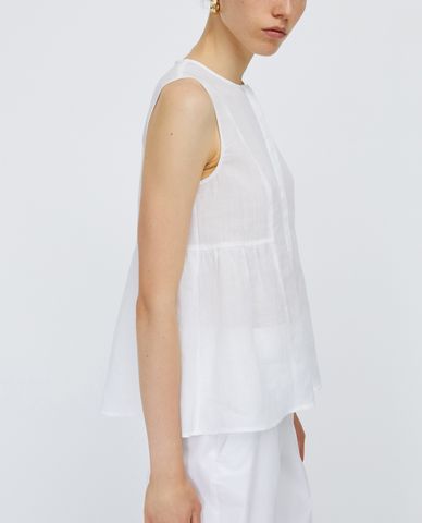  MAX&Co. - Áo kiểu nữ cổ tròn sát nách phối nút cài Ramie 