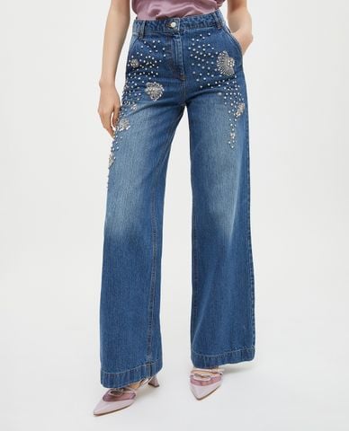  MAX&Co. - Quần jeans nữ ống rộng đính đá sang trọng Moriana 