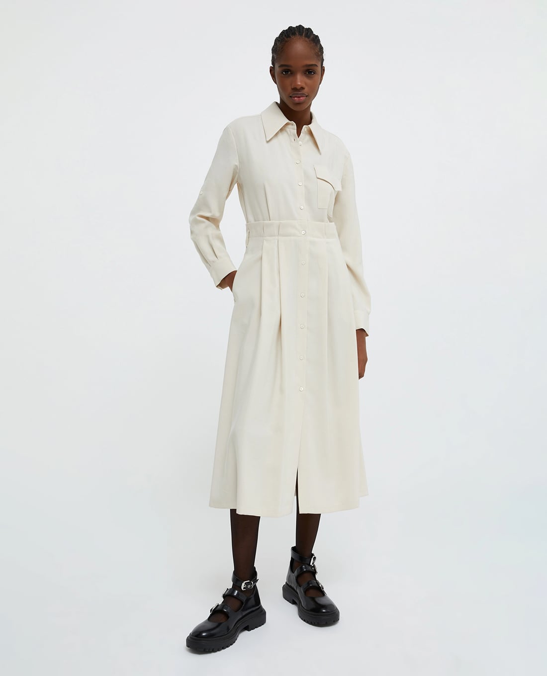 MAX&Co. - Đầm sơ mi midi cổ bẻ tay dài phối thắt lưng Armilla