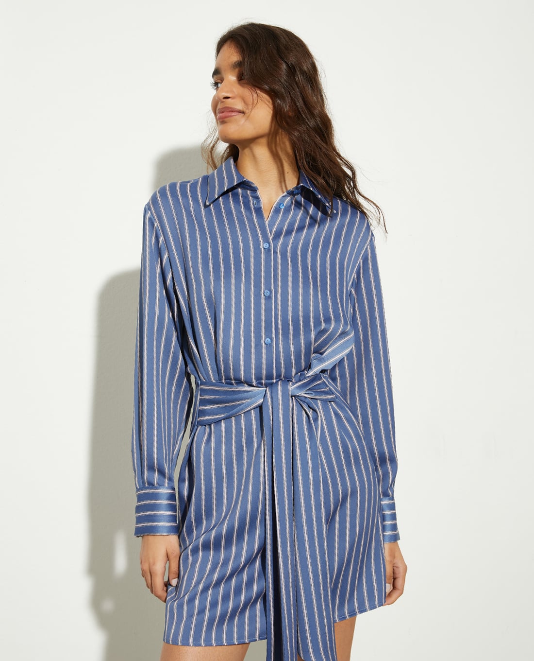 MAX&Co. - Đầm sơ mi mini tay dài kẻ sọc Nichols