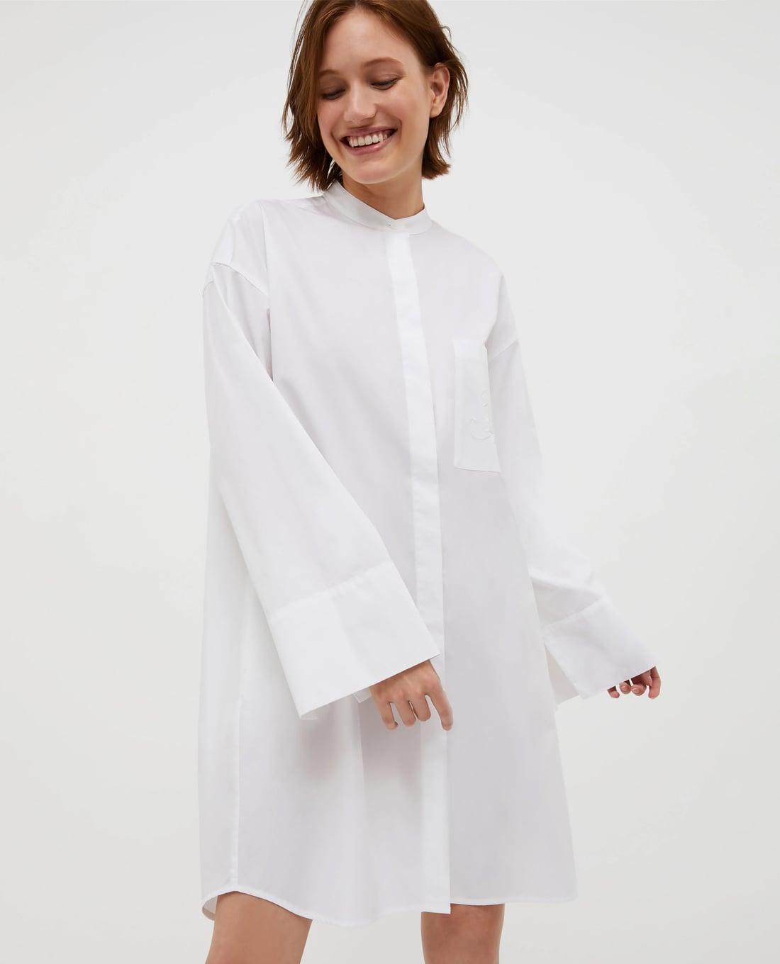 MAX&Co. - Đầm sơ mi midi cổ tròn tay dài thêu hoạ tiết Uncino