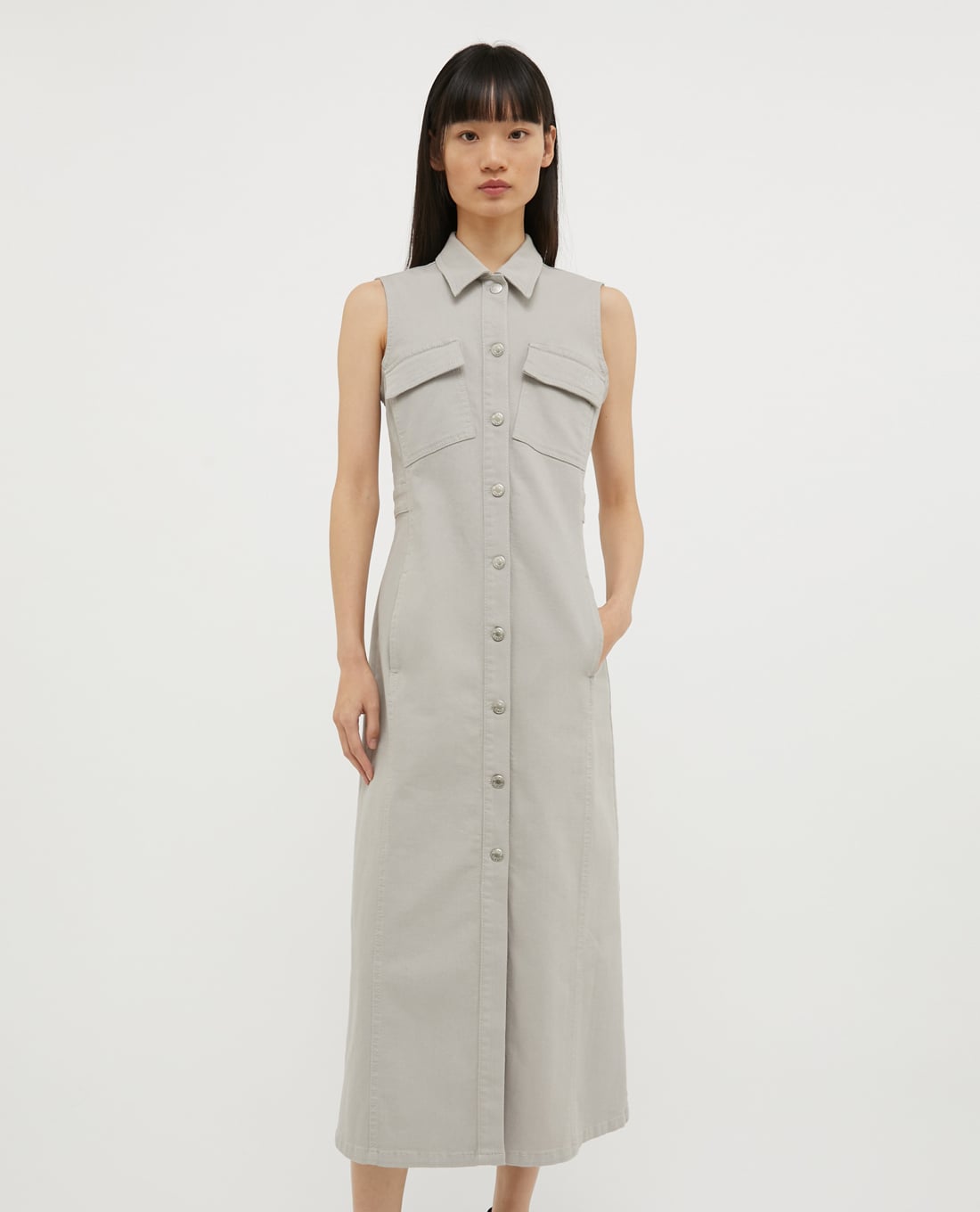 MAX&Co. - Đầm sát nách midi cổ bẻ phối hàng nút thời thượng Vanna