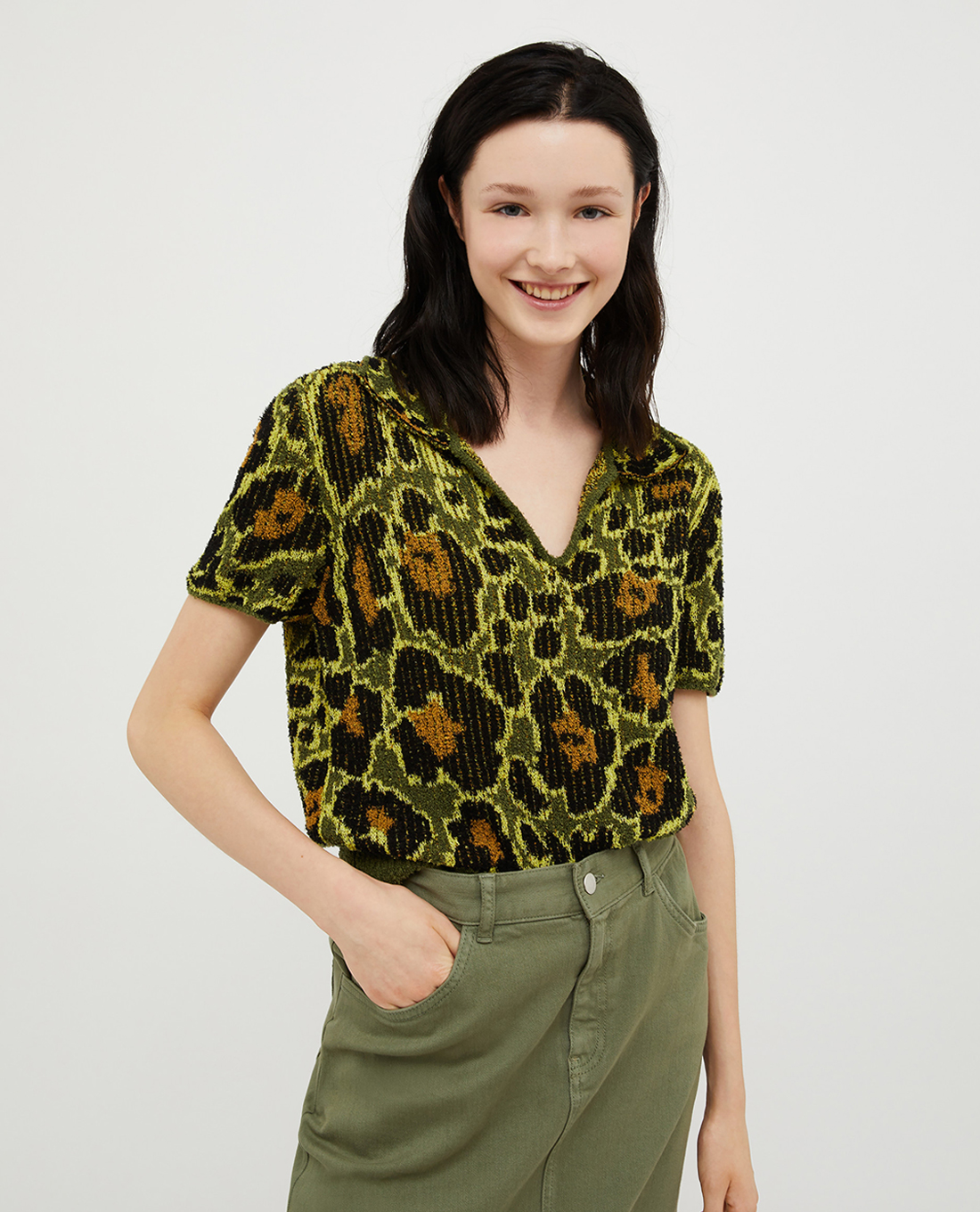 MAX&Co - Áo thun cổ V tay ngắn hoạ tiết da báo Peseta