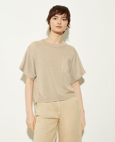  MAX&Co. - Áo dệt kim nữ cổ tròn tay ngắn Ocra 