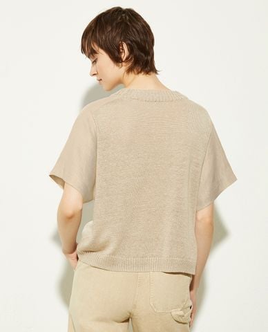  MAX&Co. - Áo dệt kim nữ cổ tròn tay ngắn Ocra 