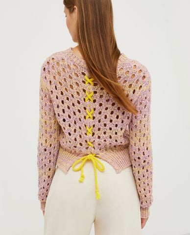  MAX&Co - Áo sweater dệt kim cổ tròn tay dài xuyên thấu Satira 