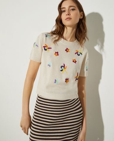  MAX&Co. - Áo dệt kim nữ cổ tròn tay ngắn Ananas 