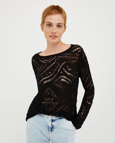  MAX&Co - Áo sweater dệt kim cổ tròn tay dài xuyên thấu Raid 