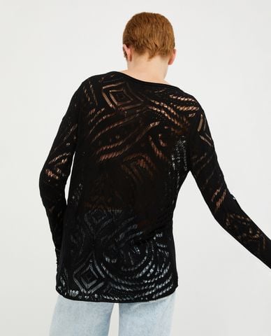  MAX&Co - Áo sweater dệt kim cổ tròn tay dài xuyên thấu Raid 