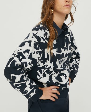  MAX&Co. - Áo len nữ cổ V phom rộng Jacquard Lettering 