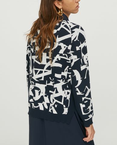  MAX&Co. - Áo len nữ cổ V phom rộng Jacquard Lettering 