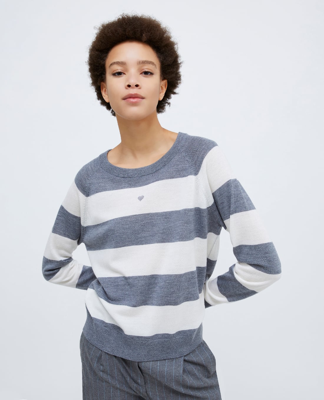 MAX&Co. - Áo sweater cổ tròn tay dài sọc ngang Doberman