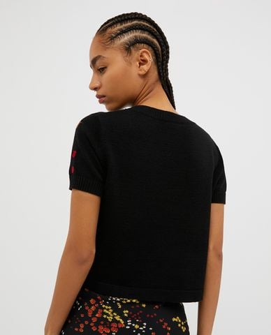  MAX&Co. - Áo croptop cổ tròn tay ngắn dệt kim thêu hoa Picco 