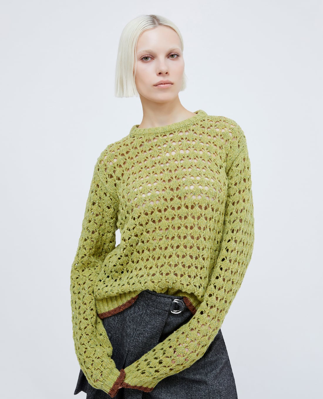 MAX&Co. - Áo dệt kim nữ cổ tròn tay dài xuyên thấu Pascia