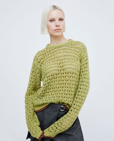  MAX&Co. - Áo dệt kim nữ cổ tròn tay dài xuyên thấu Pascia 