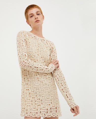  MAX&Co. - Đầm mini cổ tròn tay dài phối ren Perim 